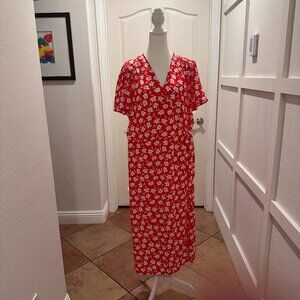 J. Crew Floral Print V-Neck Short Sleeve Tie Closure Wrap Dress Red Size 14